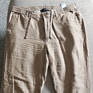 Men's Casual Drawstring Linen-Blend Pants in Light Brown